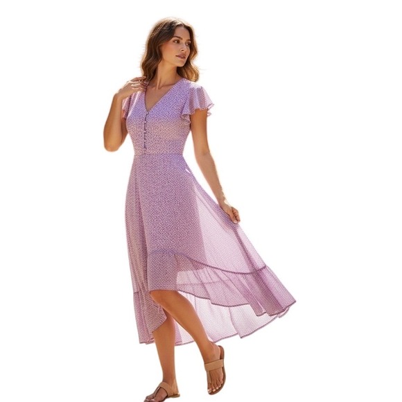 Vince Camuto Dresses & Skirts - Vince Camuto MSRP $119 - Windswept Wonder Violet Blush Leopard Midi Dress XS